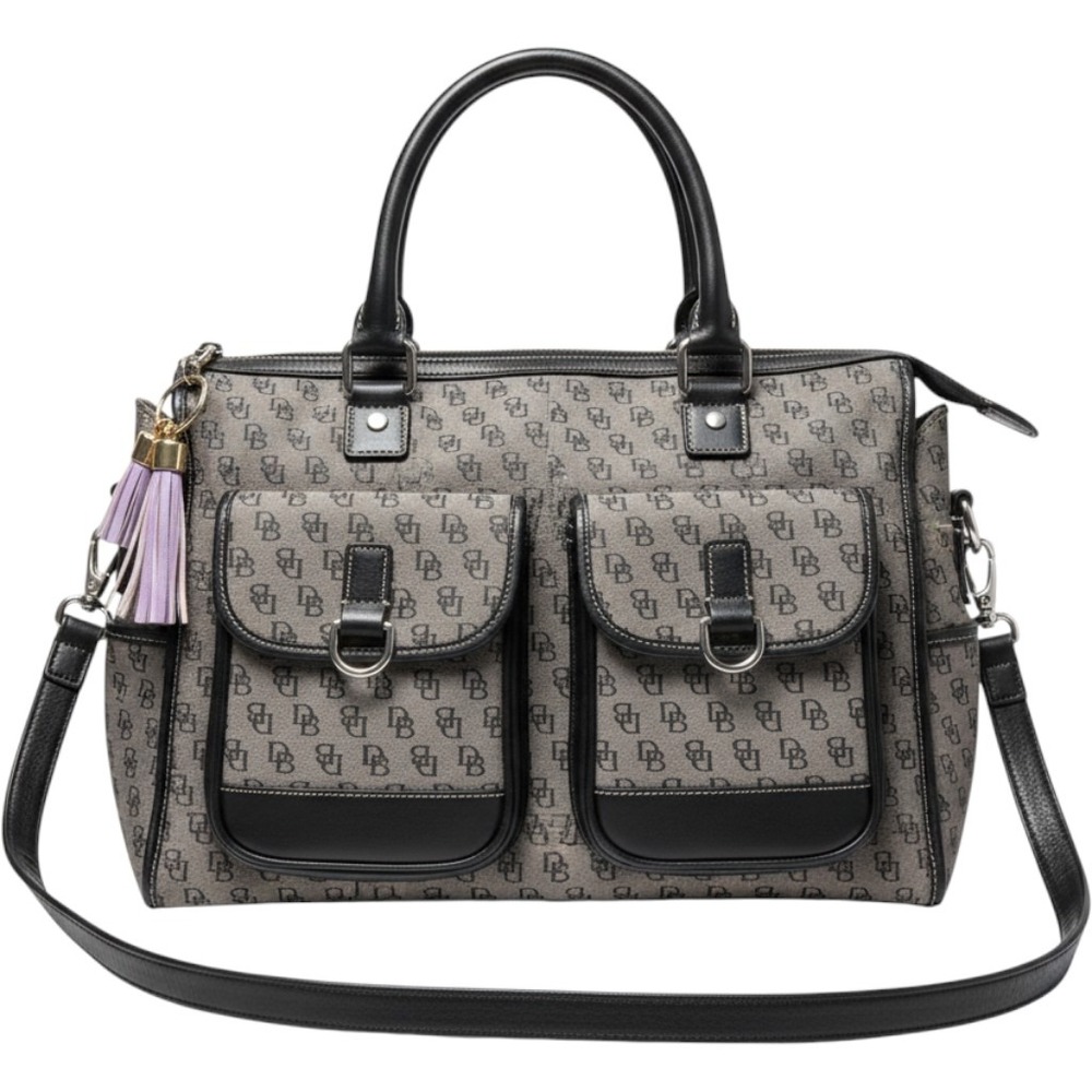 Dooney & Bourke Signature DB Monogram Satchel Crossbody Bag Gray Black